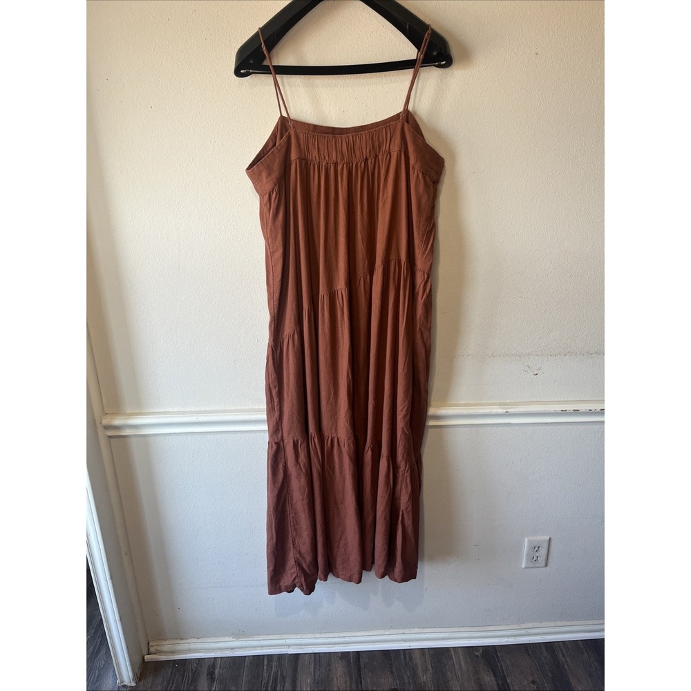 Abercrombie & Fitch Linen Blend Maxi Dress Rust XLT Asymmetrical TierFlowy Beach - Picture 10 of 16